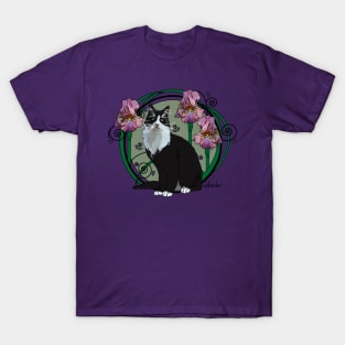 Black and White Cat with Irises 2 T-Shirt